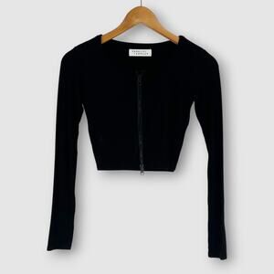 Parallel Apparel Black Long Sleeve Cropped Zip-Up Top Size XS